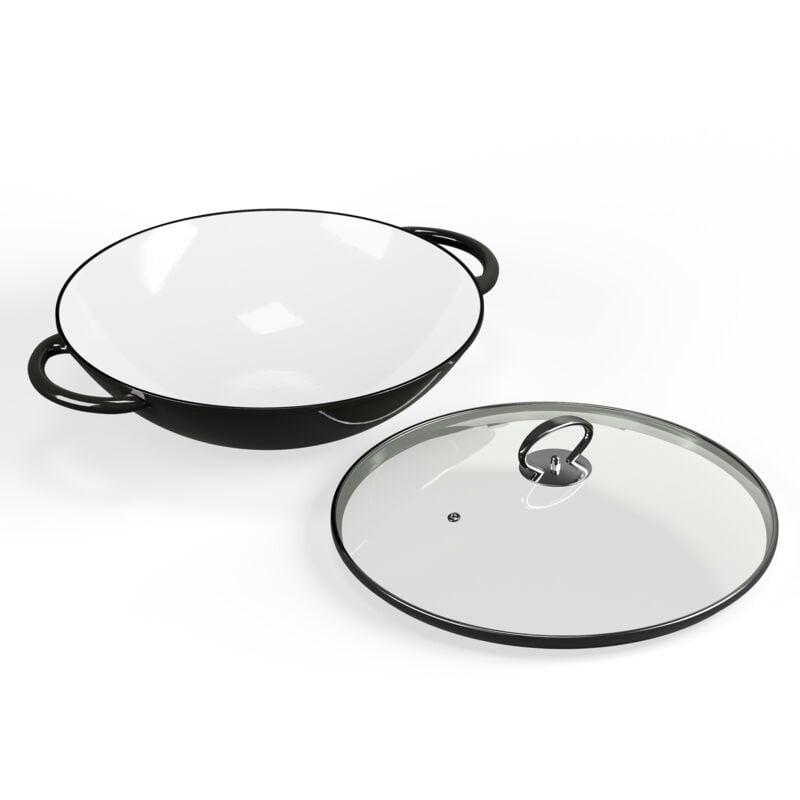 Klarstein - ToCi Wok Poele Wok Induction avec Couvercle Woks et Poêles à Frire Émaillés Wok en Fonte Poignées Grand Wok Antiadhésif et Profond pour