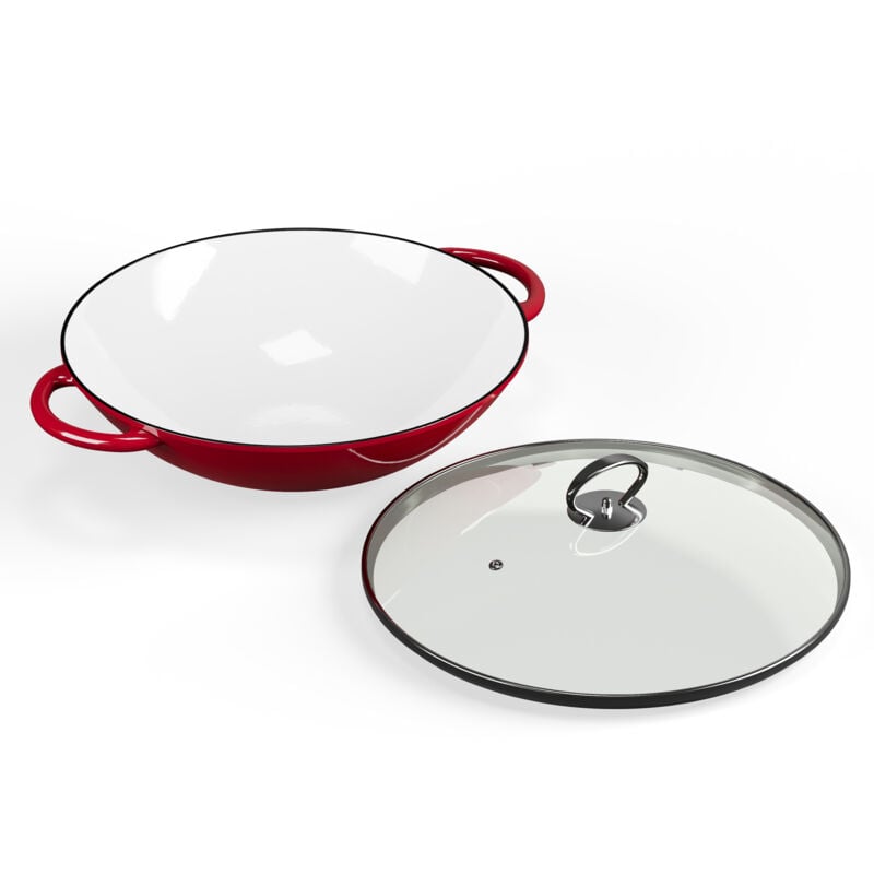 Klarstein - ToCi Wok Poele Wok Induction avec Couvercle Woks et Poêles à Frire Émaillés Wok en Fonte Poignées Grand Wok Antiadhésif et Profond pour