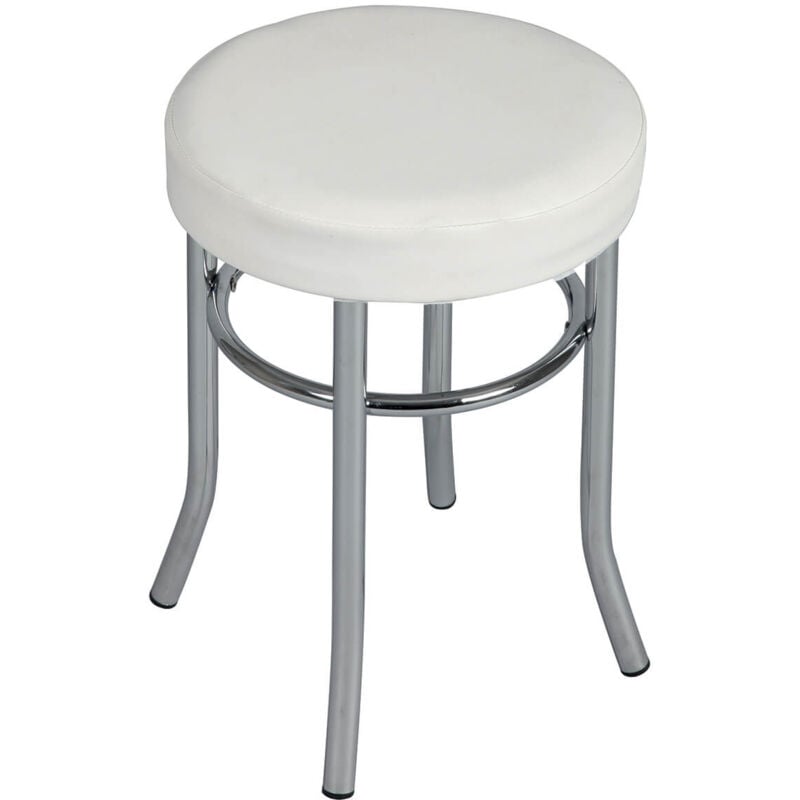 Todaro - Tabouret Acier Chromé et Simili Blanc