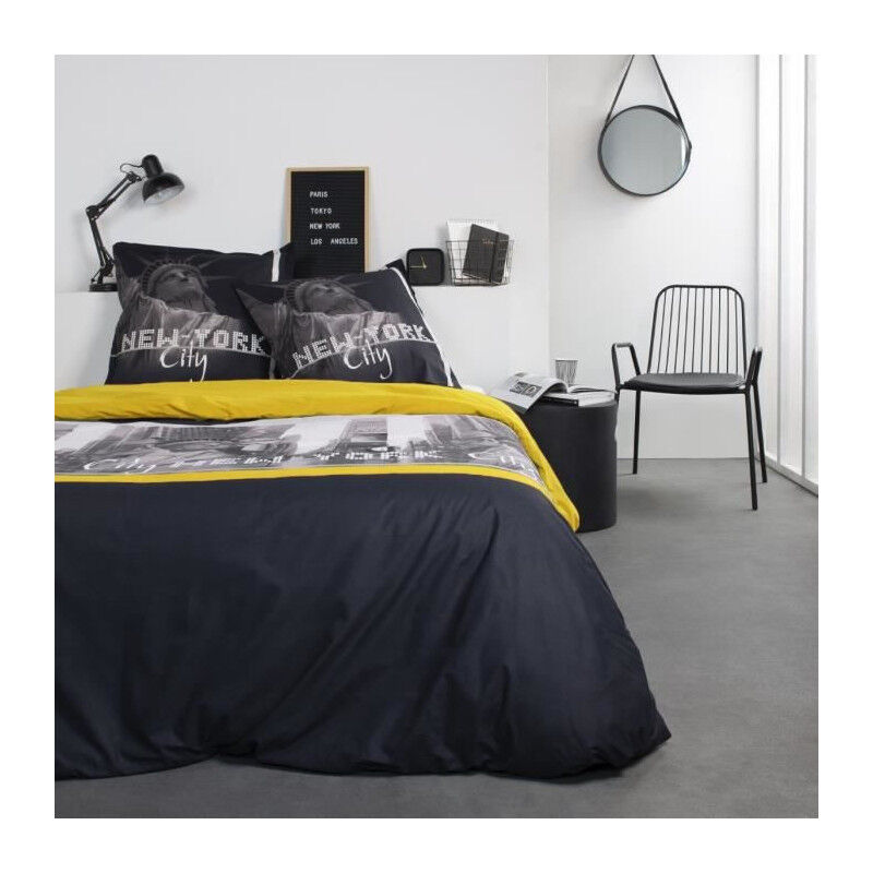 TODAY Alex Parure de lit Coton 2 personnes - 220 x 240 cm - Imprime Jaune