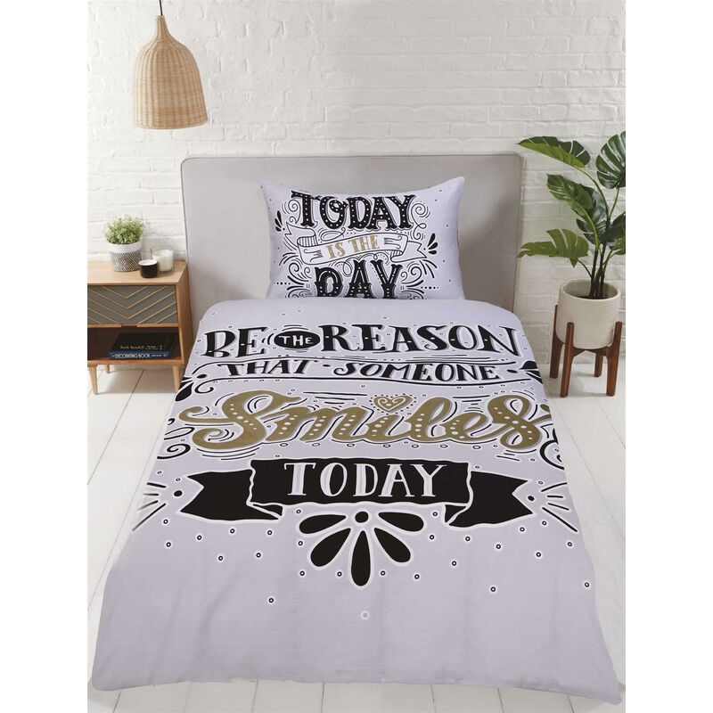 Rapport - Today Is The Day Single Duvet Cover Set Bedding Bed Quilt Set Black White Gold