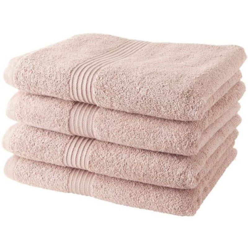 Les Tendances – Lot de 4 serviettes de bain 100% coton – Dimensions 50x100 cm – Couleur rose des sables – Douces et absorbantes