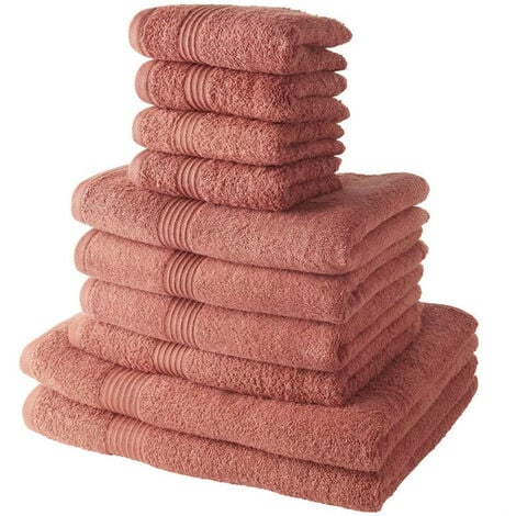 LES TENDANCES TODAY Lot de 4 Serviettes Invite 30x50 cm + 4 Serviettes de Bain 50x100 cm + 2 Draps de Bain 70x130 cm 100% coton Terracotta