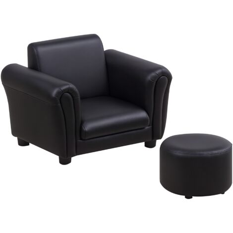 Toddler Chair Single Seater Kids Sofa Set, 54 x 42 x 41cm, Kids Sofa with Stool, Black