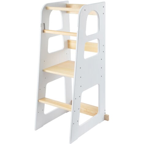 AUTRES Toddler Tower 3 Adjustable Heights Children Learning Tower Wooden Toddler Step Stool for Kitchen Counter Perfect Parent Helper White