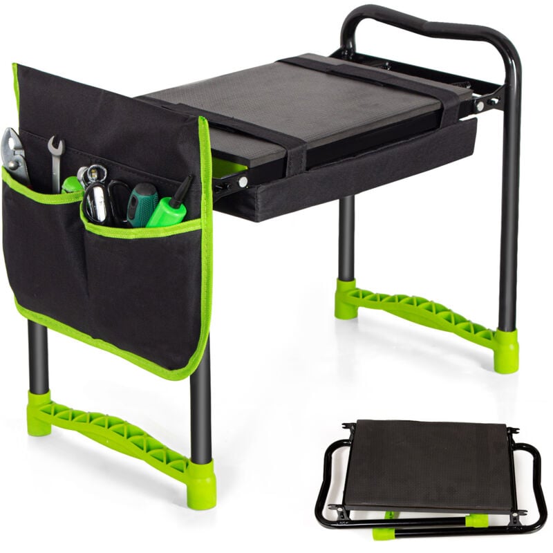 Todeco Banc Agenouilloir de Jardin, Repose Genoux avec 2 types de coussins et Sac à Outils, Genouillère et siège de Jardin Pliable, Tapis de Pelouse