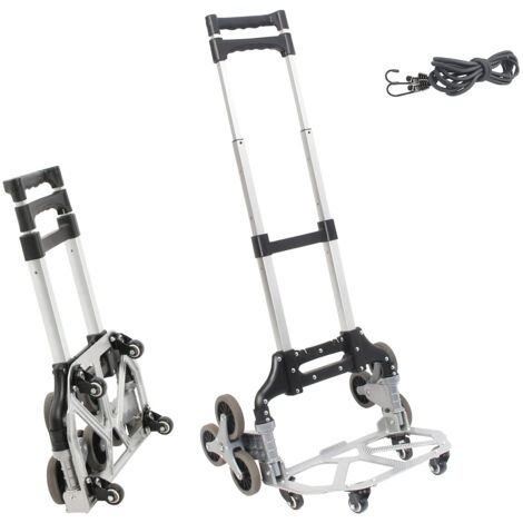 Todeco Carrello pieghevole leggero in alluminio a 10 ruote, carrello pieghevole con corde di espansione, regolazione in altezza, 4 quattro ruote universali, carrello di trasporto carico 80 kg