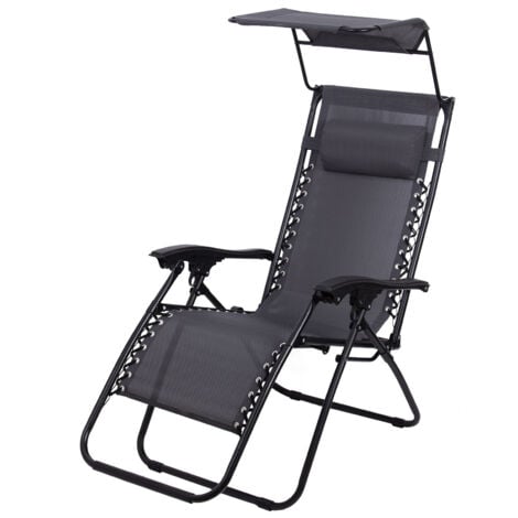 Todeco Chaise Longue Transat Jardin Plein Air, Transat de Plage Pliable avec Pare Soleil, Bain de Soleil avec Repose-tête, daccoudoirs Réglables, Camping en Respirantes Textilène, Gris