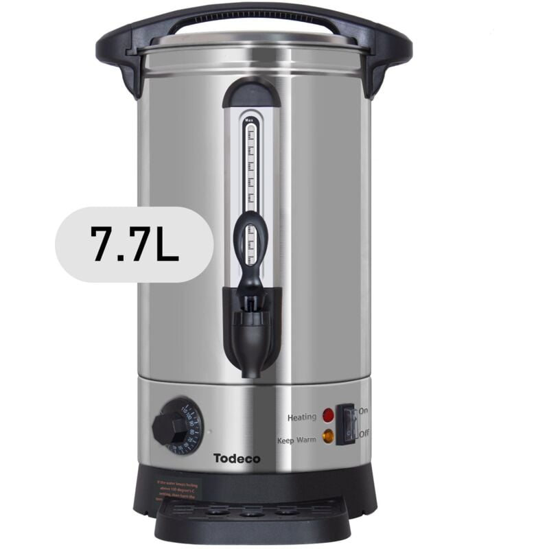 Distributeur de Boissons Chaudes 7,7L, 1500W, Marmite à Vin Chaud en Inox avec bac récupérateur, robinet, Thermostat, Réglage de la Température