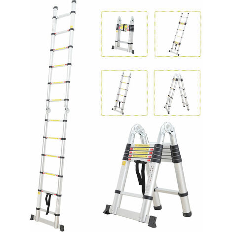 Todeco – Échelle escamotable 3,8 mètres – Charge max 150 kg – Barre stabilisatrice – Norme EN131 – Antidérapante pour sécurité optimale