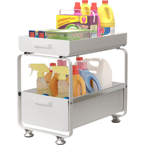 Todeco – Étagère de rangement sous évier coulissante – Organisateur de cuisine 2 niveaux – Acier au carbone résistant – Capacité 20 kg