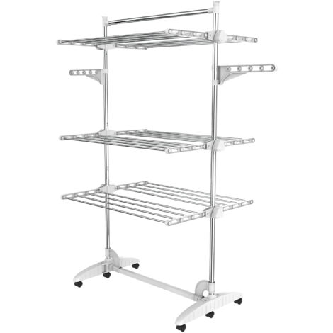 Todeco – Etendoir à linge pliable avec ailes et barre supérieure – Tubes en acier inoxydable – Charge max 3 kg par barre – Dimensions déployées 87,9 x 66 x 145 cm