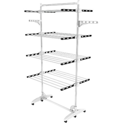 Todeco – Etendoir à linge suspendu 4 étagères – Tubes en acier inoxydable – Charge 3 kg par barre – Dimensions déployées 87,9 x 66 x 163,1 cm