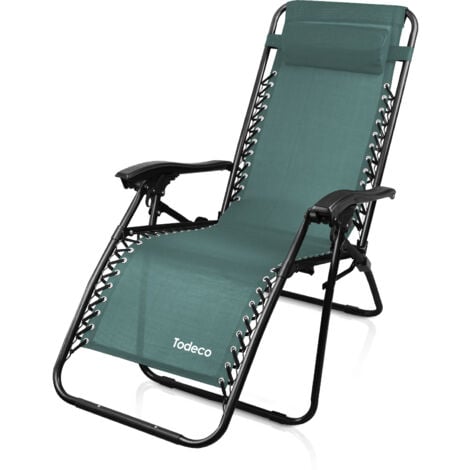 Todeco Liegestuhl klappbar, Sonnenstuhl mit abziehbare Kissen, Max Belastbarkeit 100kg, Strandliegestuhl leicht, Grün
