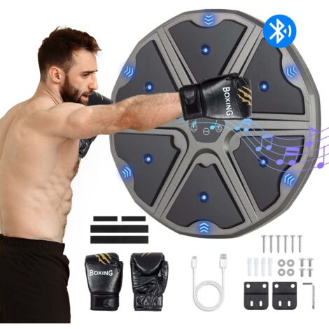 Todeco Music Boxing Machine, LED Bluetooth Musik Boxmaschine mit Boxhandschuhen, Wandmontiertes Boxziel, 9 Geschwindigkeitsmodi und Zählmodus Für Kinder und Erwachsene für Haus, Indoor und Gym,Rund