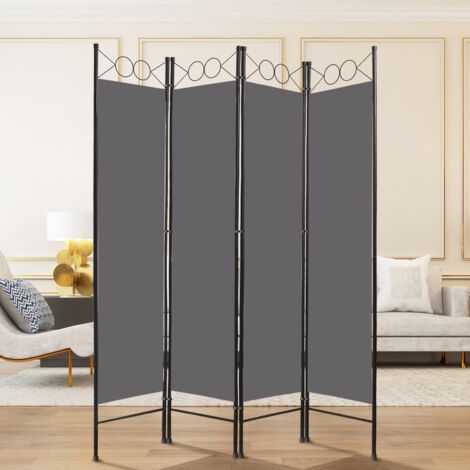 Todeco – Paravent intérieur pliable 4 panneaux – 180 x 160 cm en polyester – Séparateur d'espace pour maison, bureau, balcon – Gris