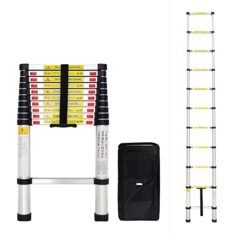 Todeco - Scala Telescopica, Scala Pieghevole - Carico massimo: 150 kg - Standard/Certificazione: EN131 - 3,2 Metri, Borsa per trasporto GRATIS, EN 131