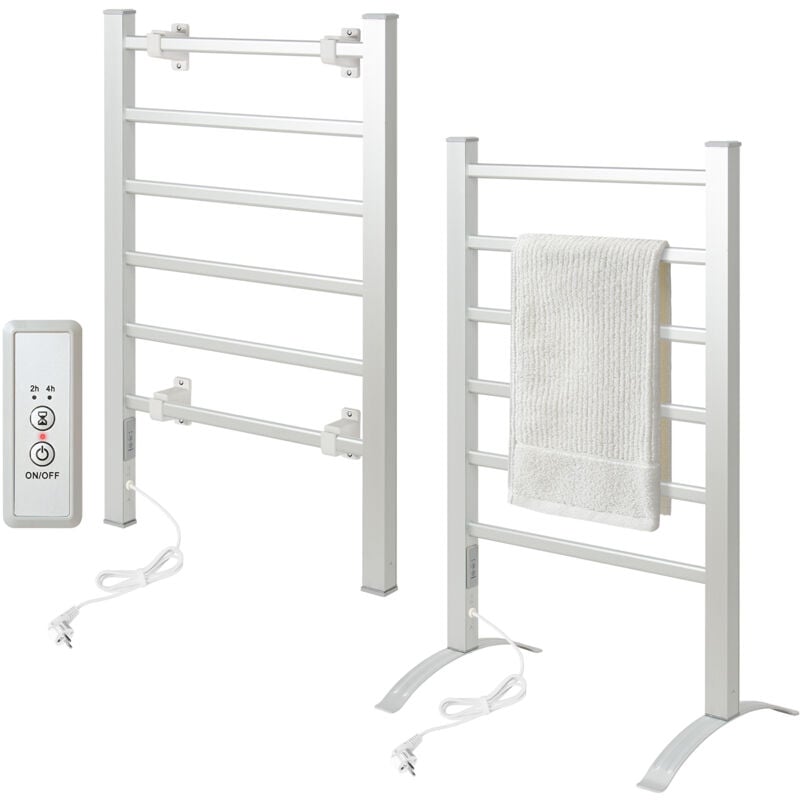 Todeco Sèche-Serviettes Électrique Mural avec 6 Barres, 90x53x35.5cm, Minuterie, Porte Serviettes et Éche-Serviettes Multifonctionnel