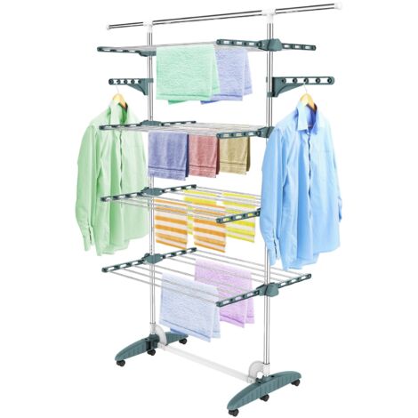 Todeco – Séchoir à linge pliant 4 niveaux – Acier inoxydable – Capacité 3 kg par niveau – Ailes latérales pour cintres – Pliable et compact - 2tendoir