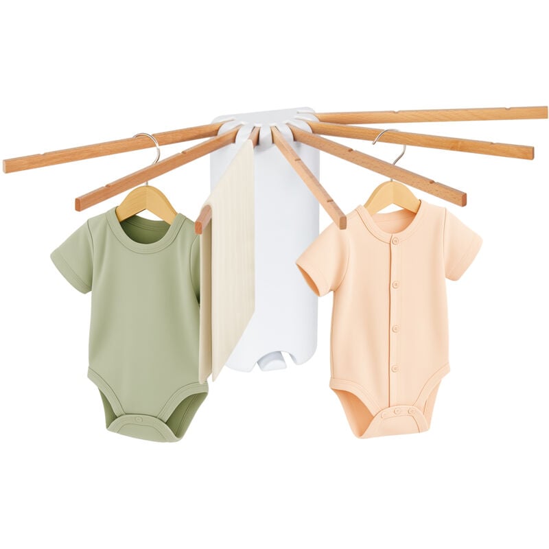 Sechoir linge Mural, Séchoir à Rayons en éventail en bois, Etendoir linge Interieur pliant pour le linge de petite taille terrasse jardin - Todeco