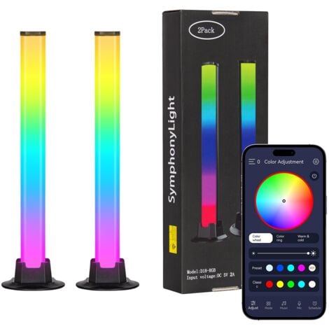 Todeco Smart LED RGB Lampe Gaming, Lot de 2 RGB Lampe Bureau avec Effets D'éclairage Multiples, Sync avec Musique TV, Control par APP, Lumière D'ambiance pour TV, PC, Décoration de Chambre, Bureau