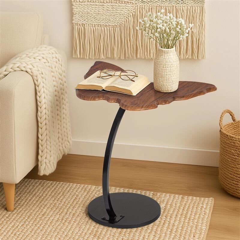 Todeco - Table d'appoint bout de canapé Papillon Design, Table Basse en Forme de c, Table mobile avec cadre en Acier