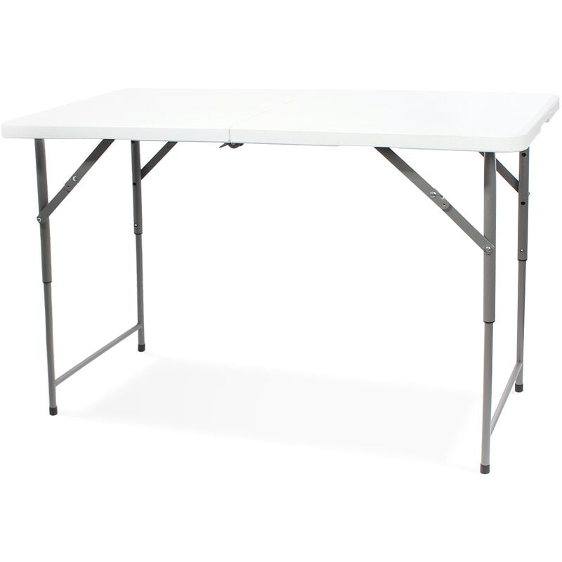 Table de Camping Pliante réglable en Hauteur, Traiteur Pliante Table 120x60x74cm, Table Pliante Transportable, Charge Maximale: 70 kg, Blanc