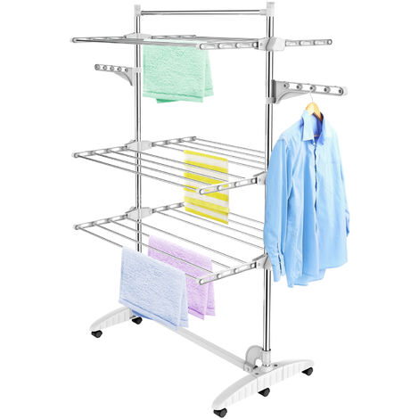 Tendedero para ropa de lavandería y montaje en pared con acordeón,  extensible y retráctil, 6 barras para colgar ropa de barra (color: blanco)