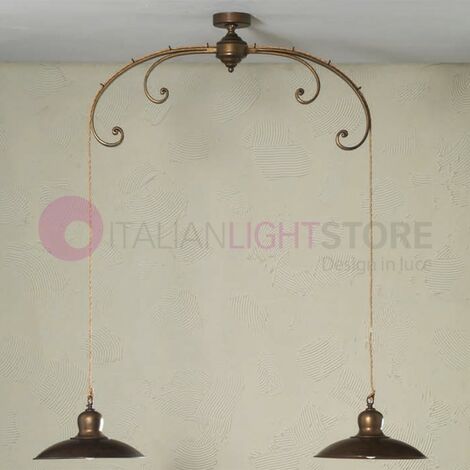 Bilancere 2 Luci Ferro BAttuto e Ceramica Rustico - Ceramiche Borso