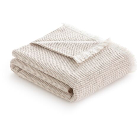 Todocama - Coperta in cotone extra morbida con motivo GOFRE, copriletto multiuso quattro stagioni per divano, letto, federa decorativa e coperta in pile, (beige sabbia, 120 x 180 cm)