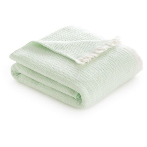 Todocama - Coperta in cotone extra morbida con motivo GOFRE, copriletto multiuso quattro stagioni per divano, letto, federa decorativa e coperta in pile, (verde menta, 120 x 180 cm).