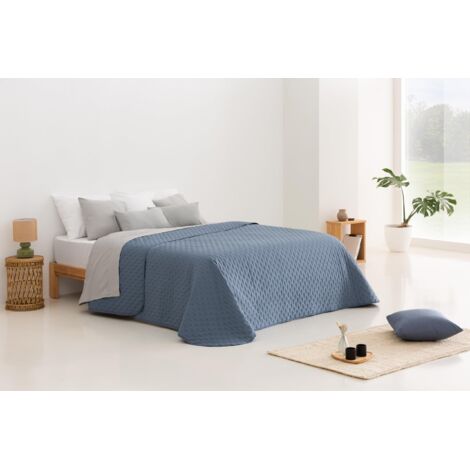 Todocama – Copriletto trapuntato sottile con motivo a stella per primavera, estate, autunno e inverno. 100% microfibra extra morbida. Copre letto multiuso. Letto 105-200x260 cm blu grigio