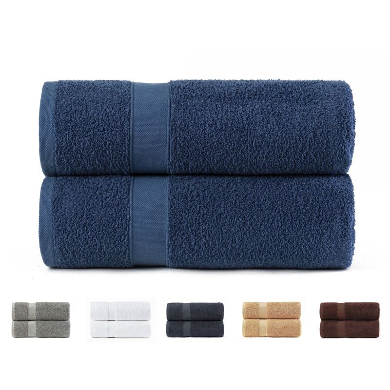 Image of Set di 2 asciugamani da bagno grandi, 100% cotone da 550 g/m², extra morbidi, altamente assorbenti e ad asciugatura rapida, 70 x 140 cm, colore blu