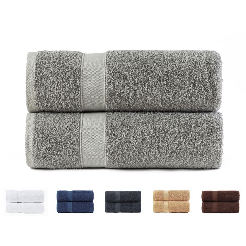 Image of Set di 2 asciugamani da bagno grandi, 100% cotone da 550 g/m², extra morbidi, altamente assorbenti e ad asciugatura rapida, 70 x 140 cm, colore