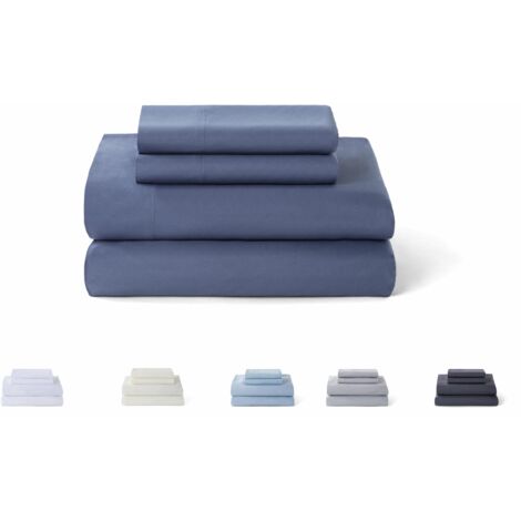 Todocama Set di lenzuola da 4 pezzi - 5003 - Lenzuolo con angoli - Sopra - Due federe da 50 x 80 cm. (Letto 105 x 190/200 cm, blu grigio)