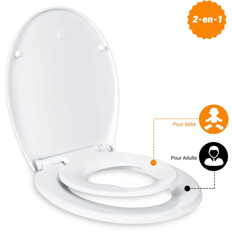 Abattant wc Familial, Lunette de Toilette avec Siège Enfant Magnétique, Frein de Chute et Charnière Réglable, Abattant wc en Polyéthylène pour