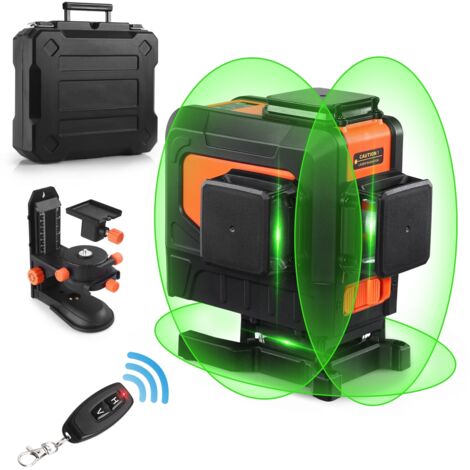 Todot – Niveau laser 3 x 360° vert avec télécommande – Mise à niveau automatique – Portée 40m intérieur, 100m extérieur – Base magnétique étanche