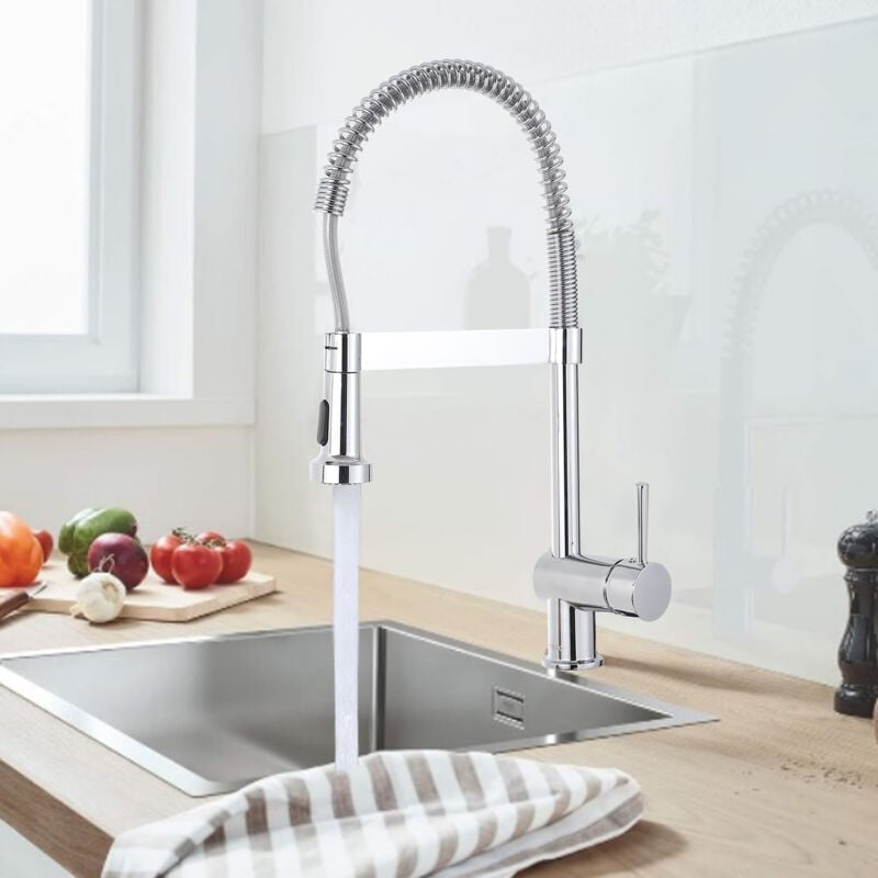 Todot - Robinet Mitigeur de Cuisine Pivotant à 360°, Robinet d'Évier à Arc Élevé pulvérisateur escamotable 2 Modes de Pulvérisation, Chromé - TOKF1