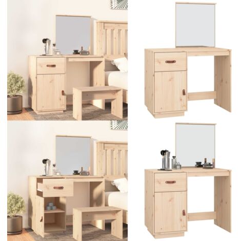 Toeletta 95x50x134 cm in Legno Massello di Pino - Specchio da toeletta - Toeletta in legno massello