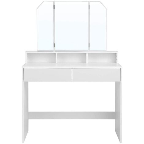 CALICOSY VASAGLE Toeletta con Specchio Pieghevole, Tavolo da Trucco con 2 Cassetti e 3 Scomparti Portaoggetti, Postazione Trucco, Stile Moderno, Bianco da SONGMICS RDT115W01 - Bianco