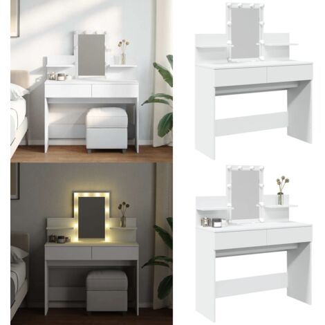 Toeletta con LED Bianco 100x40x130 cm - Specchio da trucco - Tavolo da trucco