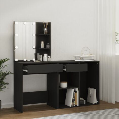 Toeletta con LED e Armadietto in Legno Multistrato Nero vidaXL