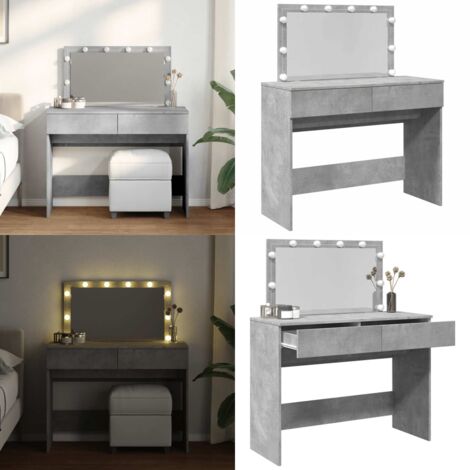 Toeletta con LED Grigio Cemento 100x40x120 cm - Specchio da trucco - Tavolo da trucco