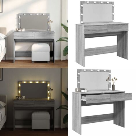 Toeletta con LED Grigio Sonoma 100x40x120 cm - Specchio da toeletta - Toeletta con luce LED