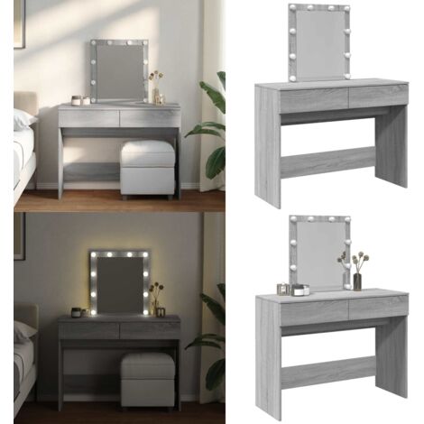 Toeletta con LED Grigio Sonoma 100x40x130 cm - Specchio da toeletta - Toeletta con luce LED