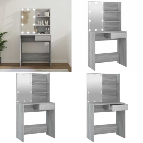 Toeletta con LED Grigio Sonoma 74,5x40x141 cm - Toeletta con specchio - Toeletta in legno