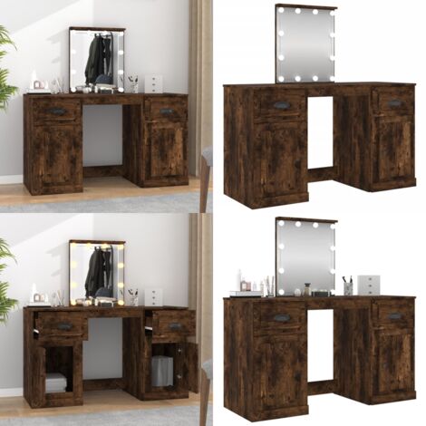 Toeletta con LED Rovere Fumo 130x50x132,5 cm - Specchio da trucco - Toeletta con LED