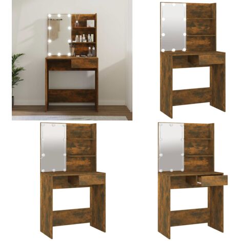 Toeletta con LED Rovere Fumo 74,5x40x141 cm - Toeletta in legno - Toeletta con specchio