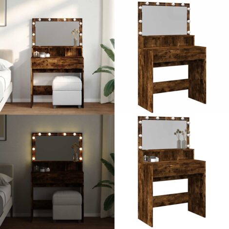 Toeletta con LED Rovere Fumo 80x41x134,5 cm - Specchio da trucco - Tavolo da trucco