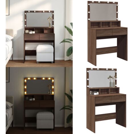 Toeletta con LED Rovere Marrone 80x41x134,5 cm - Specchio da trucco - Tavolo da trucco